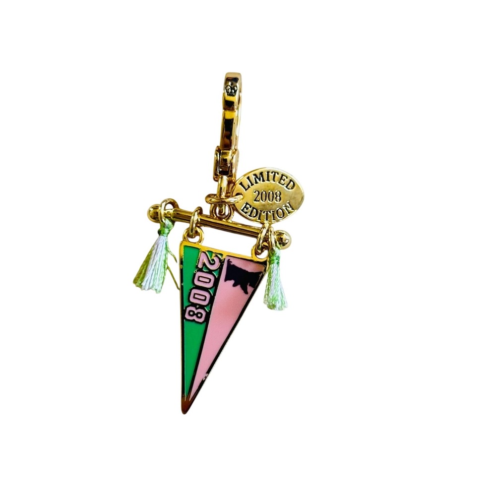 Y2K Juicy Couture‎ Limited Edition 2008 Flag Dog Charm Gold Tassel Preppy Rare